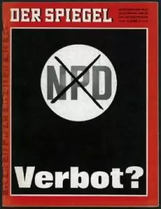 Titelbild des Spiegels von Dezember 1968: "Verbot?" - Fast so lange wie die 1964 gegründete NPD besteht, währt auch die Debatte um ein Verbot.
